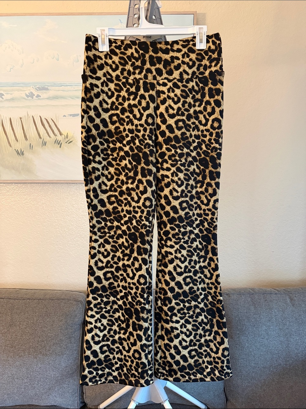Leopard Print Flared Pants - Black & Tan